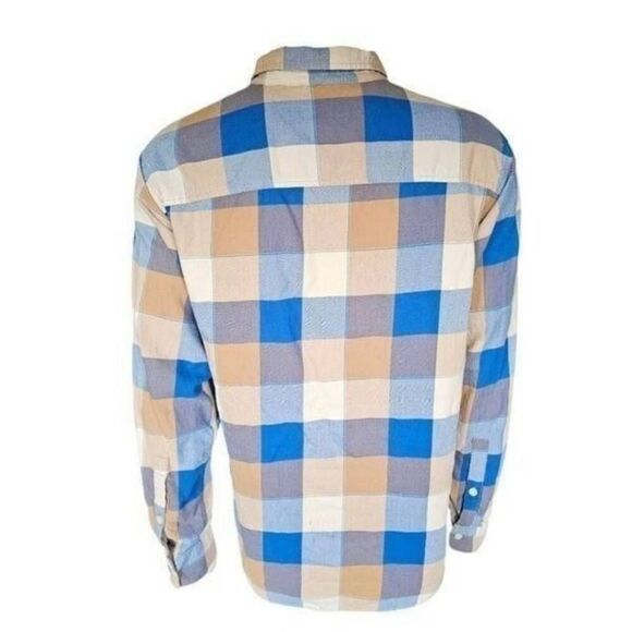 Columbia Mens L Button Down Shirt Plaid Long Sleeve Casual Cotton Blue Tan - Picture 3 of 6